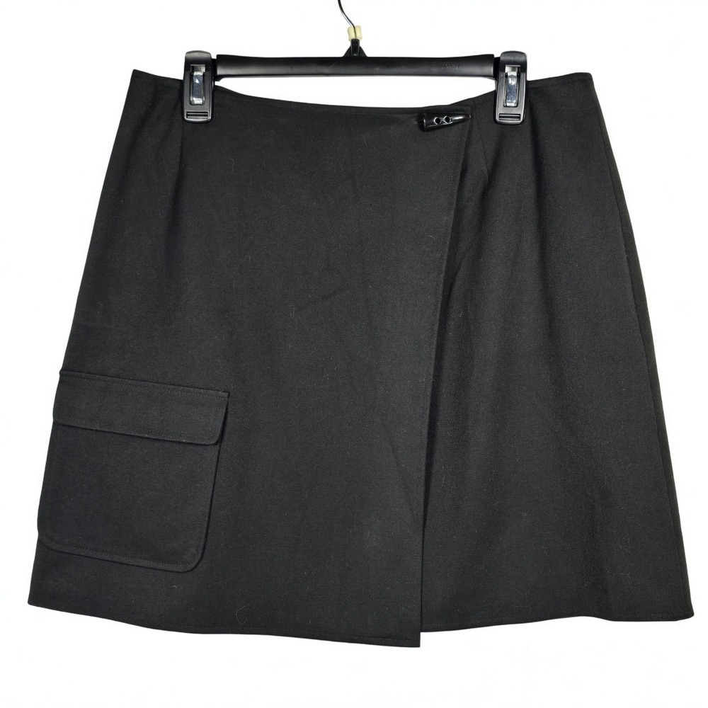 Vintage Talbots Petites Wrap Skirt Short Black Stretch Woman 10 Cargo Pocket
